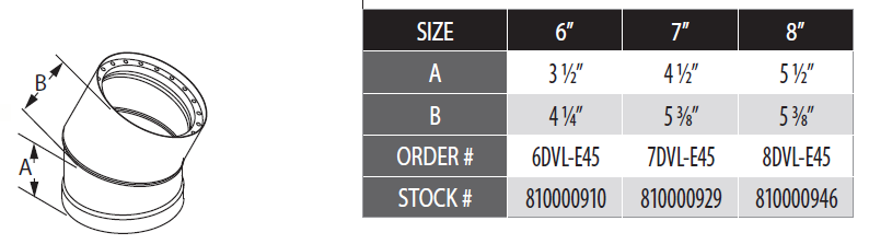 Duravent 6&quot; Diameter DVL 45 Degree Double Wall Black Elbow - 6DVL-E45