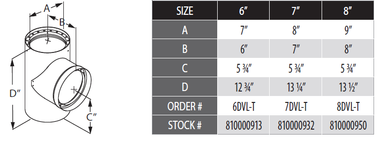 Duravent 6&quot; Diameter DVL Double Wall Black Tee with Clean-Out Cap - 6DVL-T