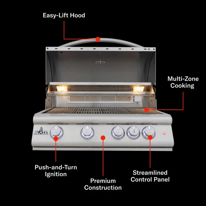 Blaze 32" 4-Burner Premium LTE+ Gas Grill with Rear Burner and Built-in Lighting System