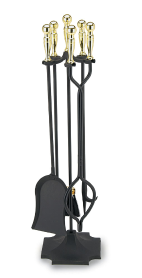Concord Fireplace Tool Set In Black & Polished Brass