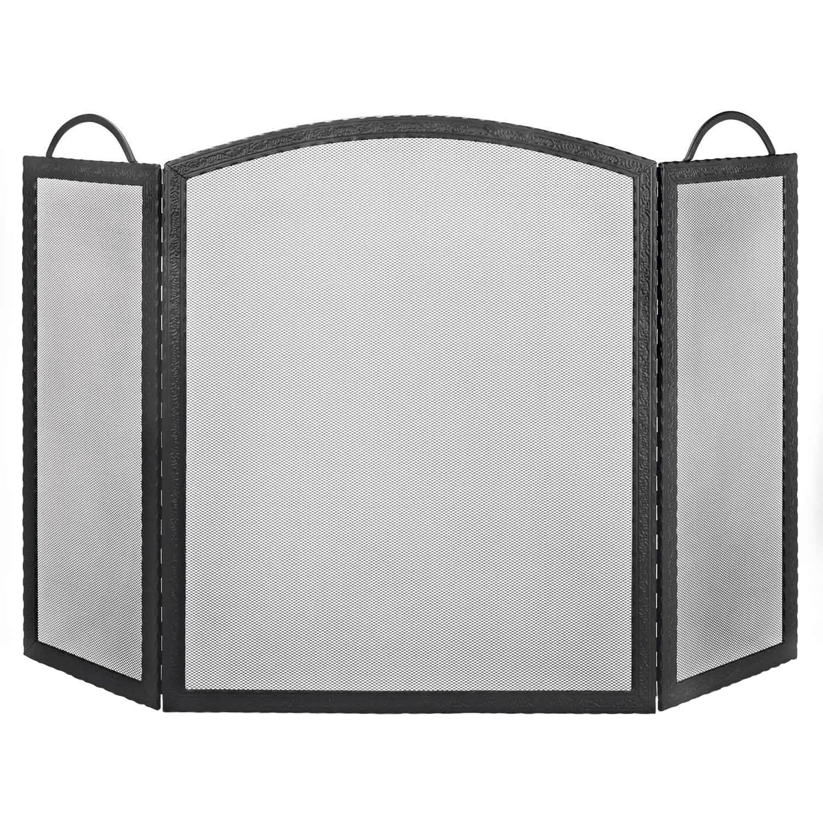 Dagan Three-Fold Black Wrought Iron Arched Fireplace Screen