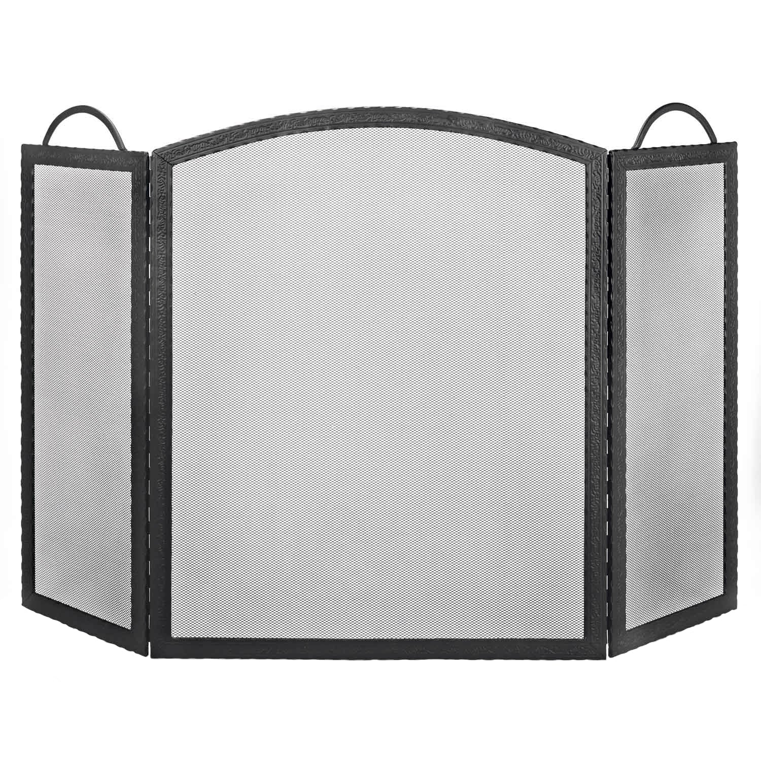 Dagan Three-Fold Black Wrought Iron Arched Fireplace Screen