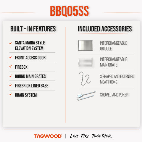 TAGWOOD Built-In Argentine Santa Maria Wood Fire &amp; Charcoal Gaucho Grill