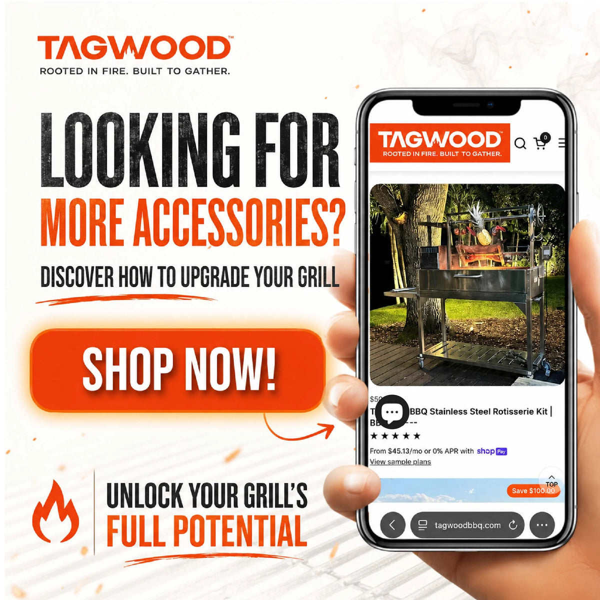 TAGWOOD Built-In Argentine Santa Maria Wood Fire &amp; Charcoal Gaucho Grill
