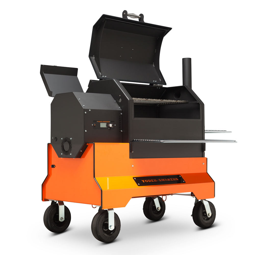 YS640s Pellet Grill on Competition Cart with Wire Shelves