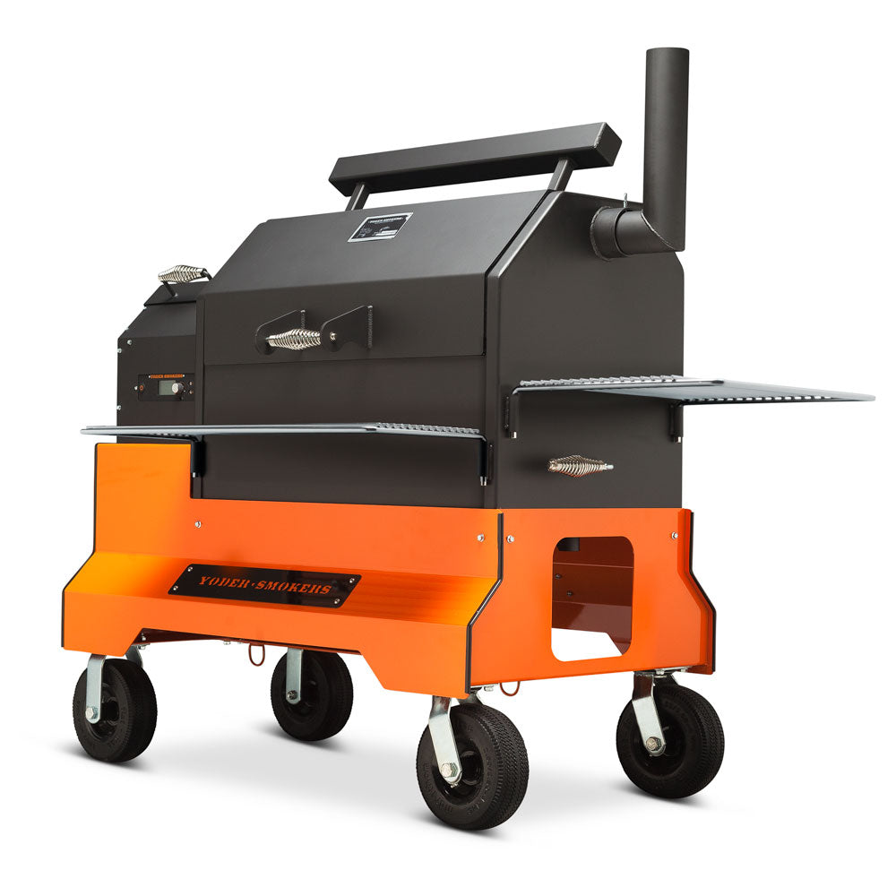 YS640s Pellet Grill on Competition Cart with Wire Shelves