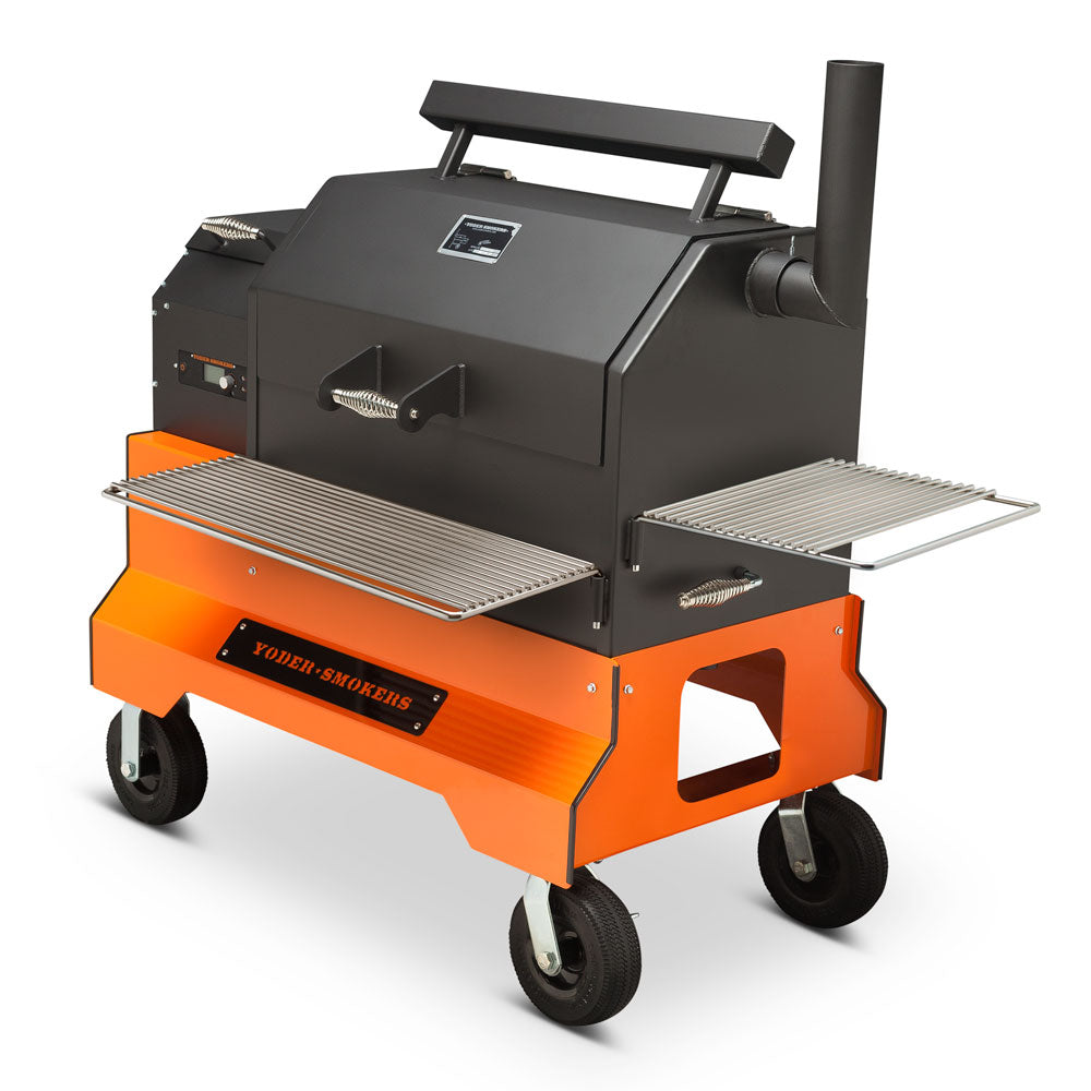 YS640s Pellet Grill on Competition Cart with Wire Shelves