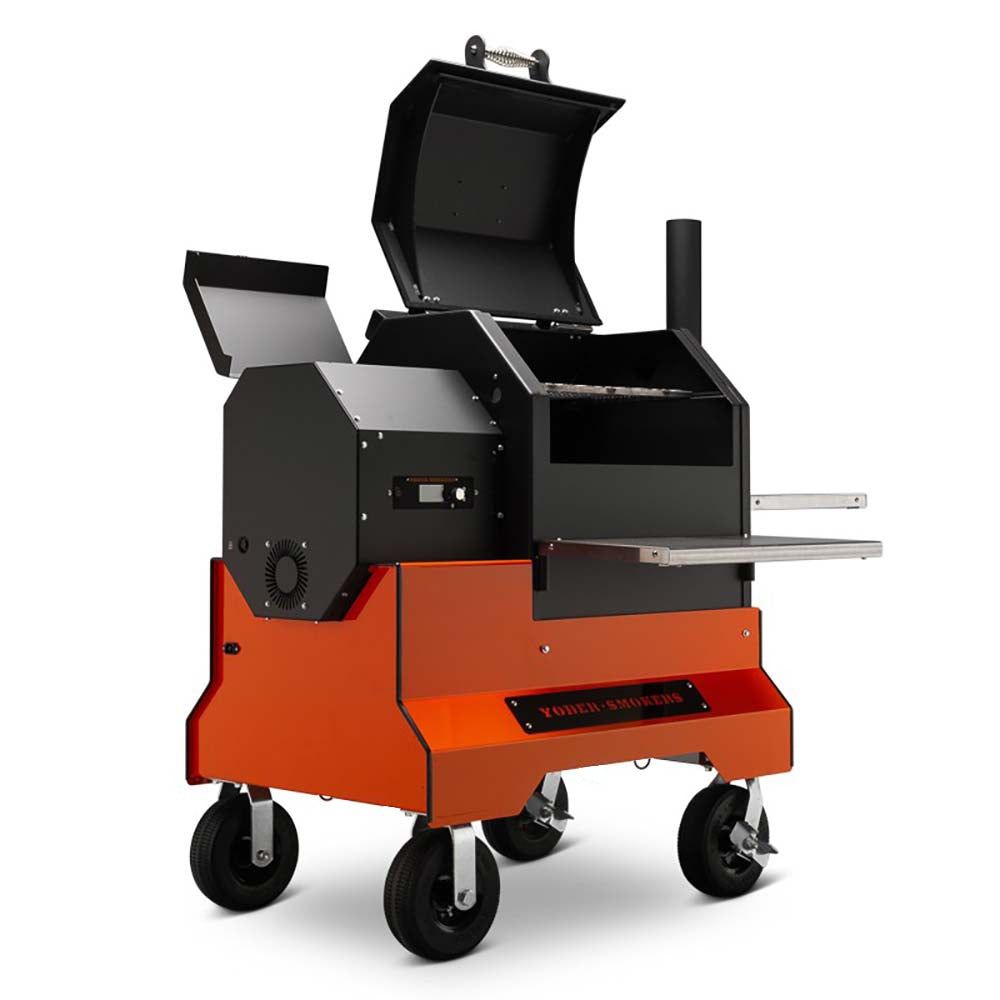 YS480s Pellet Grill on Competition Cart with Stainless Steel Shelves