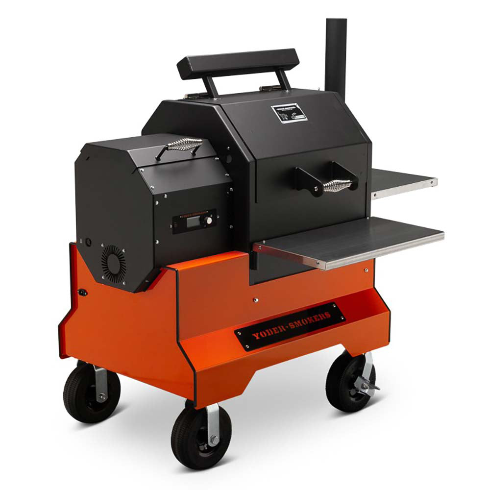 YS480s Pellet Grill on Competition Cart with Stainless Steel Shelves