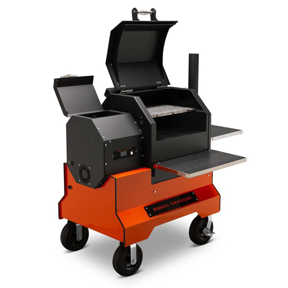 YS480s Pellet Grill on Competition Cart with Stainless Steel Shelves