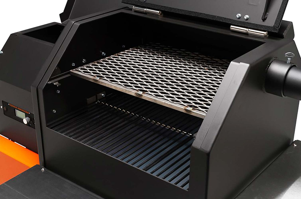 YS480s Pellet Grill on Competition Cart with Stainless Steel Shelves