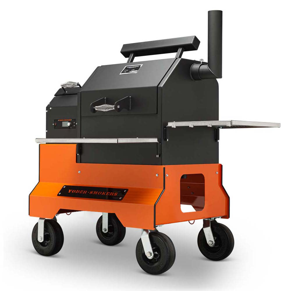 YS480s Pellet Grill on Competition Cart with Stainless Steel Shelves
