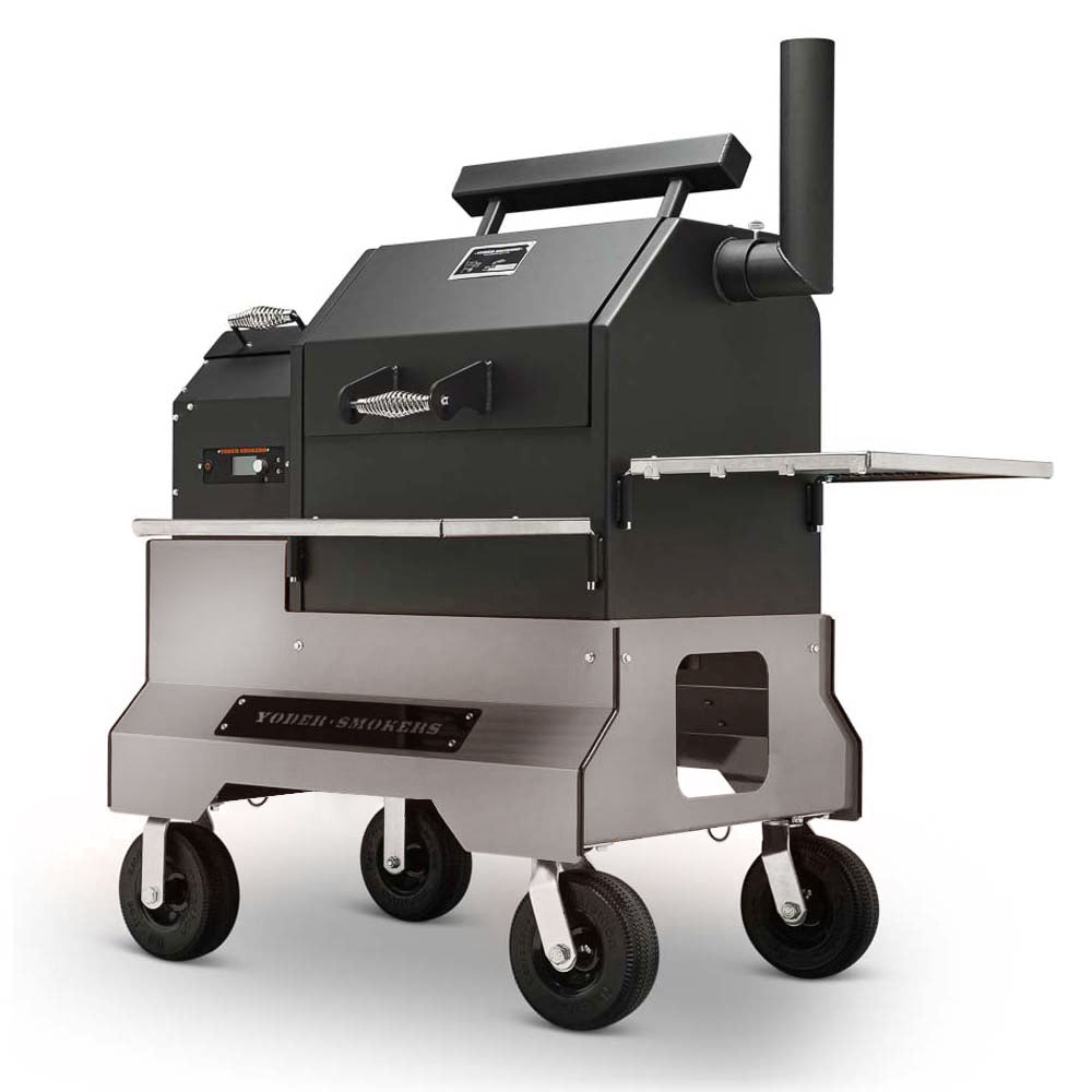 YS480s Pellet Grill on Competition Cart with Stainless Steel Shelves