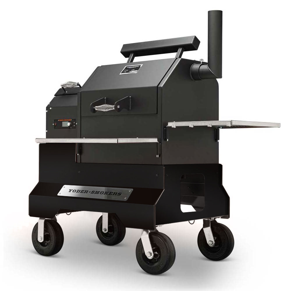 YS480s Pellet Grill on Competition Cart with Stainless Steel Shelves