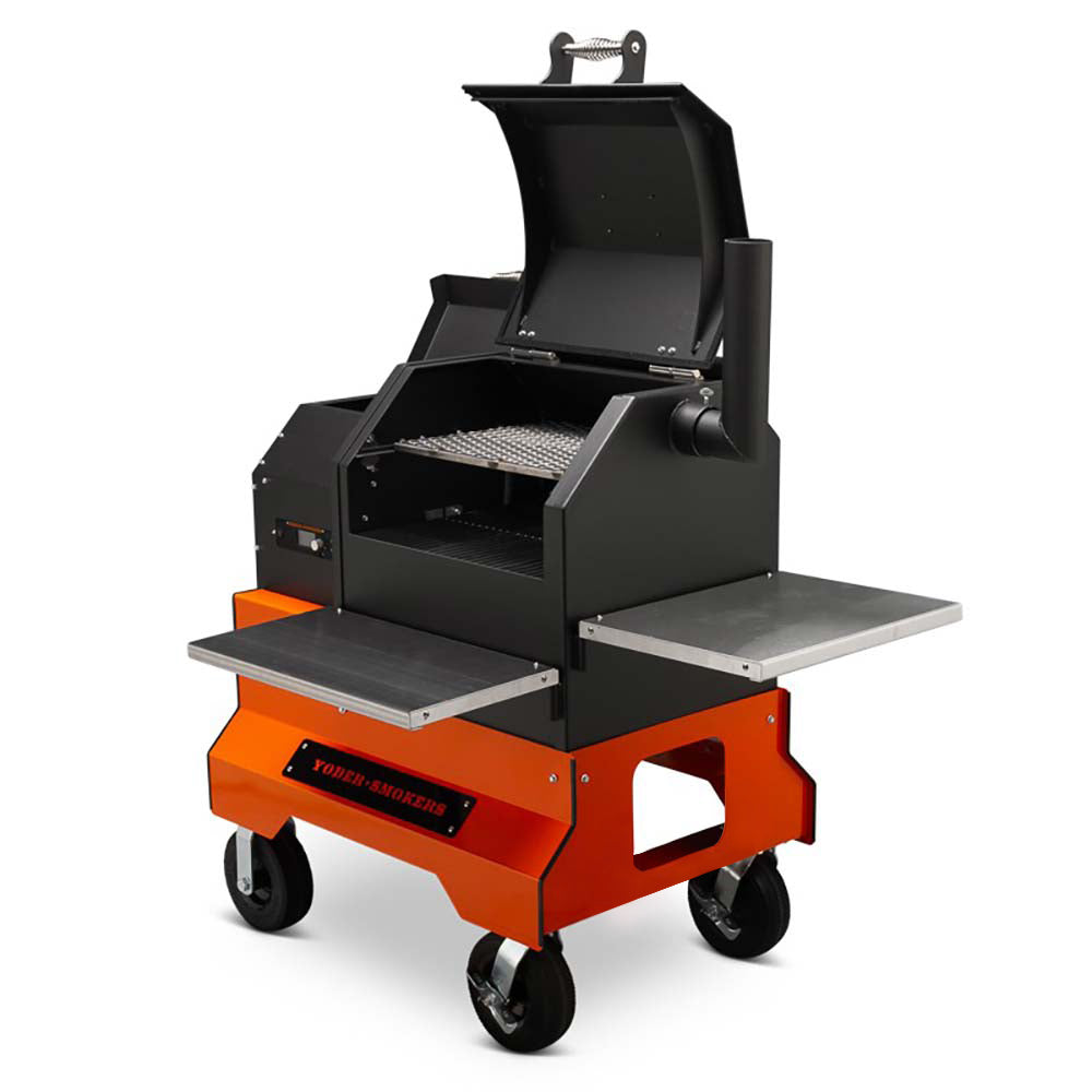 YS480s Pellet Grill on Competition Cart with Stainless Steel Shelves