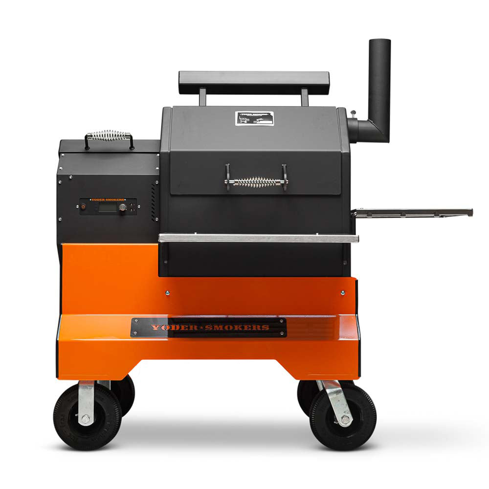 YS480s Pellet Grill on Competition Cart with Stainless Steel Shelves